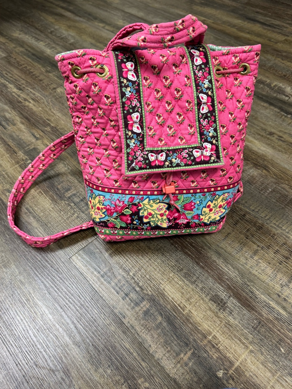 Vera Bradley Quilted Pink Floral Drawstring Bucket Bag College